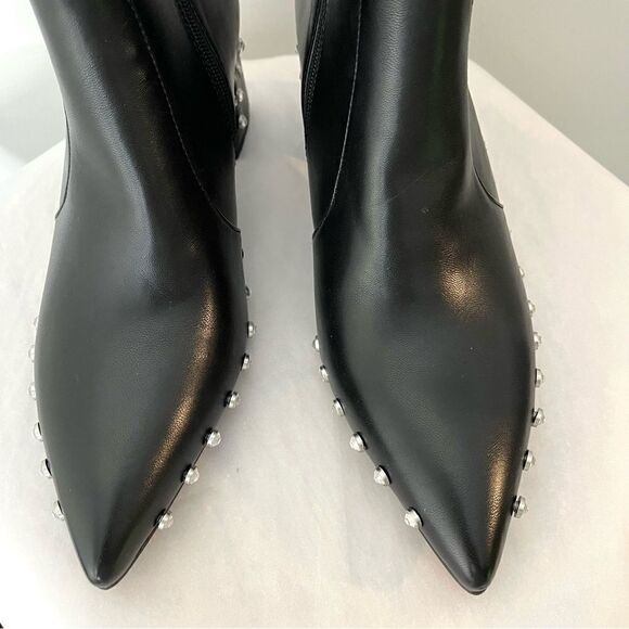 Vaila Diana Rhinestone Trim Black Pointed Toe Mid Calf Boots Black Size 10 NIB - Picture 8 of 10